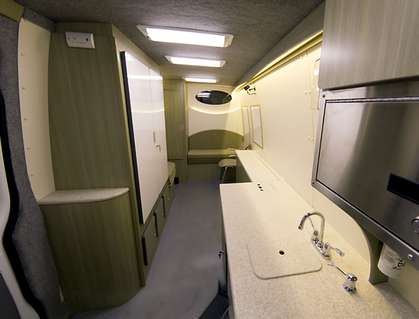 A view of the interior of Drexel's Mobile REACH, an optimal environment for behavioral assessments with facilities to support biological sampling and research